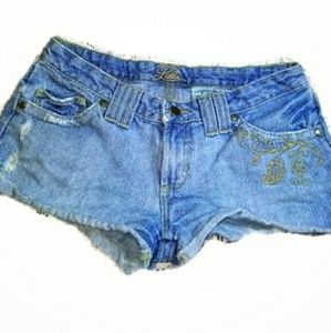 LILU PacSun Distressed Denim  Embroidered Shorts…
